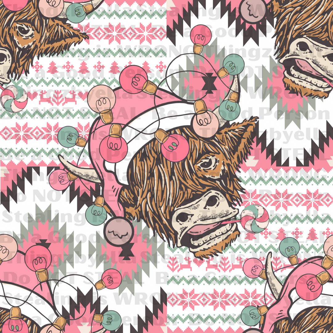 Pink highland cow Christmas bows