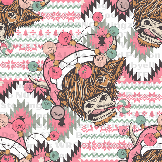 Pink highland Christmas cows