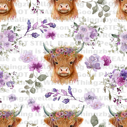 Purple flowers highland cows