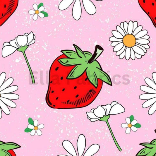 Strawberry and flowers pink background